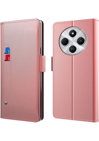 Xiaomi Poco C75 4g Kılıf Standı Pu Deri Telefon Kapak Kart Tutucu Ayna-Gül Altın (Yurt Dışından)