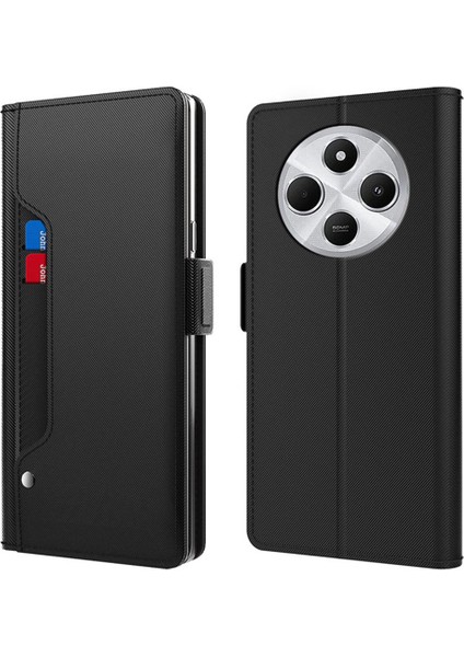 Xiaomi Poco C75 4g Kılıf Standı Pu Deri Telefon Kapak Kart Tutucu Ayna-Siyah (Yurt Dışından)