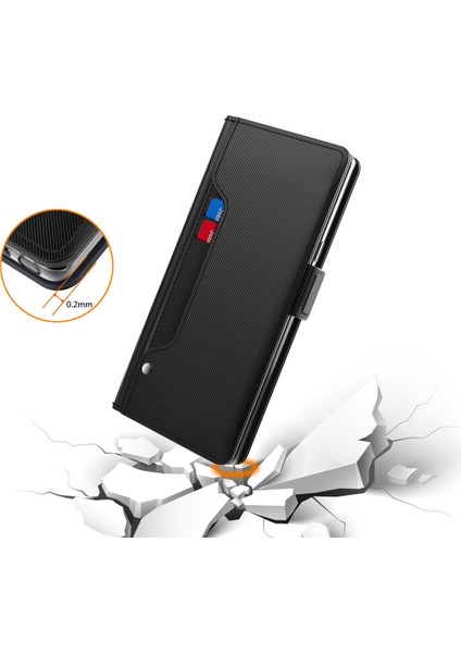 Xiaomi Poco C75 4g Kılıf Standı Pu Deri Telefon Kapak Kart Tutucu Ayna-Siyah (Yurt Dışından)