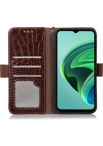 Xiaomi Redmi Için Not 12 Pro 5g Timsah Doku Hakiki Dana Derisi Deri Kılıf Cüzdan Standı Rfıd Engelleme Fonksiyonlu Hırsızlığa Karşı Telefon Kapağı-Kahverengi (Yurt Dışından)