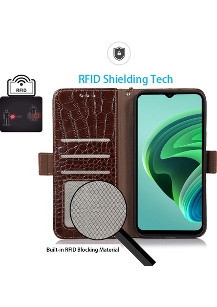 Xiaomi Redmi Için Not 12 Pro 5g Timsah Doku Hakiki Dana Derisi Deri Kılıf Cüzdan Standı Rfıd Engelleme Fonksiyonlu Hırsızlığa Karşı Telefon Kapağı-Kahverengi (Yurt Dışından)