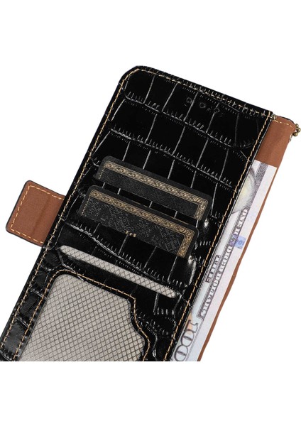 Xiaomi Redmi Için Not 12 Pro 5g Timsah Doku Hakiki Dana Derisi Deri Kılıf Cüzdan Standı Rfıd Engelleme Fonksiyonlu Hırsızlığa Karşı Telefon Kapağı-Siyah (Yurt Dışından)