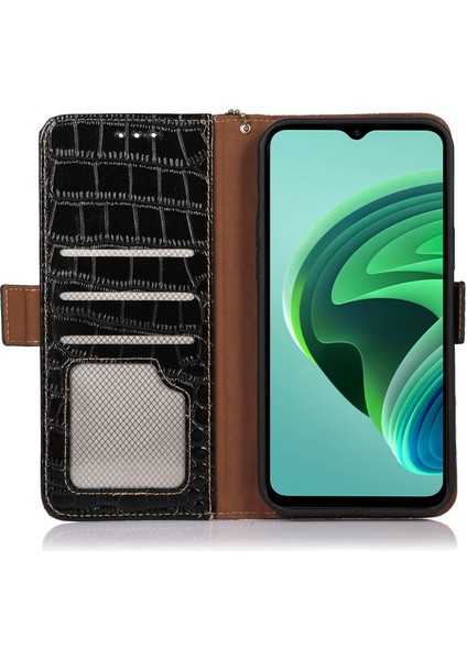 Xiaomi Redmi Için Not 12 Pro 5g Timsah Doku Hakiki Dana Derisi Deri Kılıf Cüzdan Standı Rfıd Engelleme Fonksiyonlu Hırsızlığa Karşı Telefon Kapağı-Siyah (Yurt Dışından)