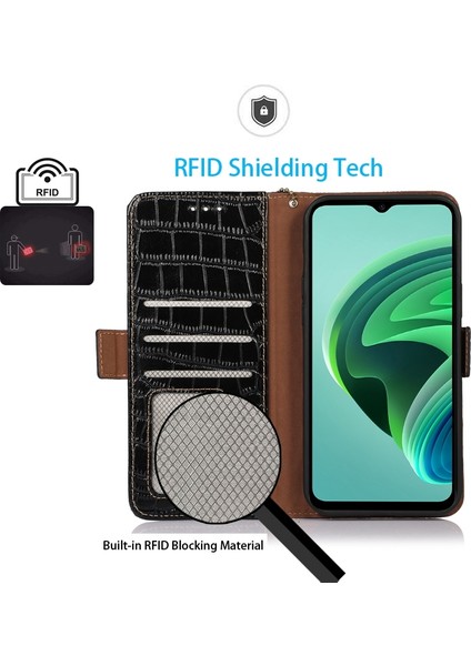 Xiaomi Redmi Için Not 12 Pro 5g Timsah Doku Hakiki Dana Derisi Deri Kılıf Cüzdan Standı Rfıd Engelleme Fonksiyonlu Hırsızlığa Karşı Telefon Kapağı-Siyah (Yurt Dışından)