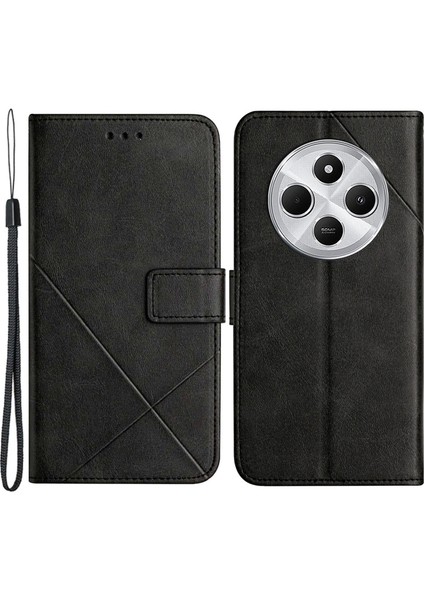Xiaomi Redmi 14C 4g Deri Kılıf Çizgi Desenli Cüzdan Telefon Kapağı-Siyah (Yurt Dışından)