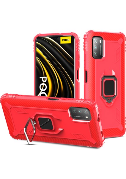 Xiaomi Poco M3-Red Için Parmak Yüzüklü Tpu Telefon Koruyucu Kabuk (Yurt Dışından)