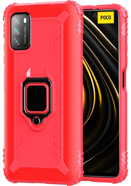 Xiaomi Poco M3-Red Için Parmak Yüzüklü Tpu Telefon Koruyucu Kabuk (Yurt Dışından)