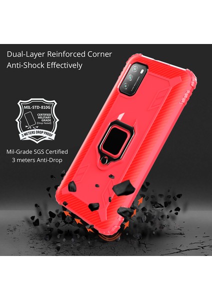 Xiaomi Poco M3-Red Için Parmak Yüzüklü Tpu Telefon Koruyucu Kabuk (Yurt Dışından)