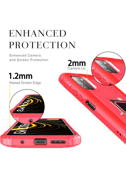 Xiaomi Poco M3-Red Için Parmak Yüzüklü Tpu Telefon Koruyucu Kabuk (Yurt Dışından)