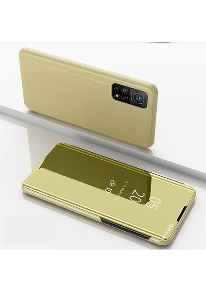 Xiaomi Redmi K30S Görünüm Penceresi Kaplama Ayna Yüzeyi Deri Stand Kılıfı-Altın (Yurt Dışından)