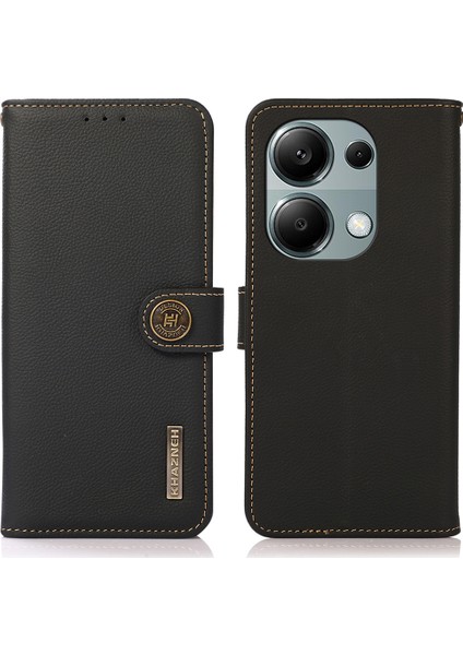 Xiaomi Redmi Note 13 Pro 4g Kılıf Hakiki Inek Deri + Tpu Standlı Telefon Kapağı-Siyah (Yurt Dışından)