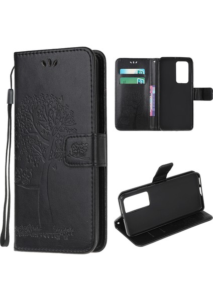 Xiaomi Redmi K30S-SIYAH Için Baskı Ağacı Baykuş Pu Deri Cüzdan Kılıf (Yurt Dışından)