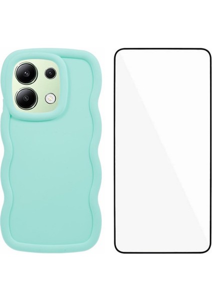 Xiaomi Redmi Note 13 4g Kılıf Dalga Kenar Tpu Kapak Temperli Cam Film-Bebek Mavisi Için (Yurt Dışından)