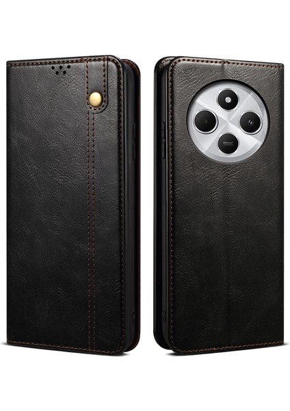 Xiaomi Redmi Için 14C 4g Kılıf Crazy Horse Doku Mumlu Deri Cüzdan Halkalı Telefon Kılıfı Kapak-Siyah (Yurt Dışından)
