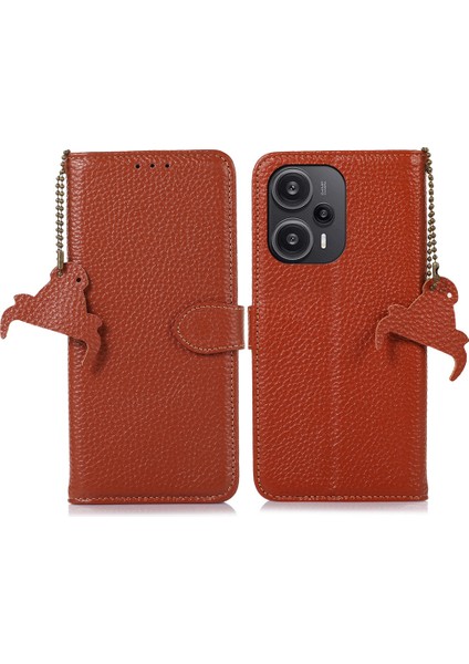 Xiaomi Redmi Için Not 12 Turbo Rfıd Engelleme Standı Cüzdan Telefon Kılıfı Hakiki Inek Deri Telefon Kapağı-Kahverengi (Yurt Dışından)