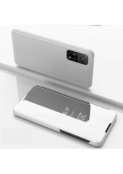 Xiaomi Redmi K30S Görünüm Penceresi Kaplama Ayna Yüzeyi Deri Stand Kılıfı-Gümüş (Yurt Dışından)