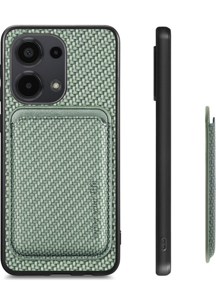 Xiaomi Poco M6 Pro 4g Kılıf Için Karbon Fiber Deri Arka Kapak, Çıkarılabilir Manyetik Kart Çantası-Yeşil (Yurt Dışından) modelleri