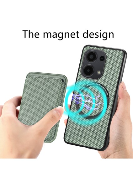 Xiaomi Poco M6 Pro 4g Kılıf Için Karbon Fiber Deri Arka Kapak, Çıkarılabilir Manyetik Kart Çantası-Yeşil (Yurt Dışından) indirimleri