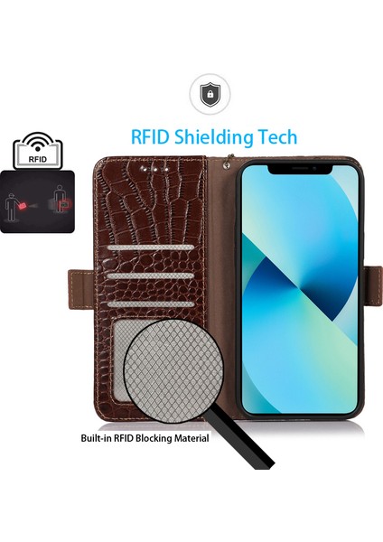 Xiaomi Redmi Için A1 + 4g Hakiki Sığır Derisi Deri Yan Manyetik Toka Anti-Damla Telefon Kılıfı Timsah Doku Rfıd Engelleme Standı Kapaklı Cüzdan Kapağı-Kahverengi (Yurt Dışından) indirimleri