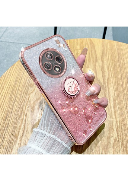 Xiaomi Redmi Için 14C 4g Kılıf Yüzük Kickstand Tpu Çiçekler Telefon Kapağı Degrade Glitter-Gül Altın (Yurt Dışından)