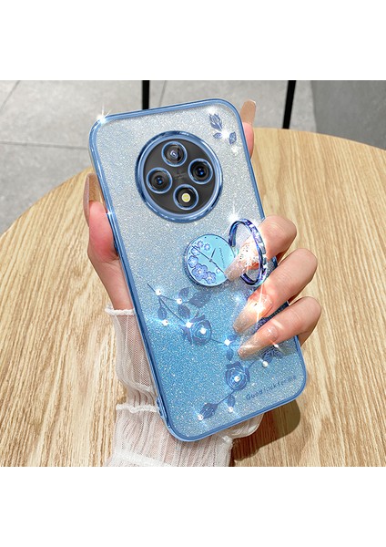 Xiaomi Redmi Için 14C 4g Kılıf Yüzük Kickstand Tpu Çiçekler Telefon Kapağı Degrade Glitter-Gül Altın (Yurt Dışından)