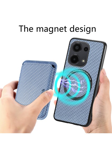 Xiaomi Poco M6 Pro 4g Kılıf Için Karbon Fiber Deri Arka Kapak, Çıkarılabilir Manyetik Kart Çantası-Mavi (Yurt Dışından)