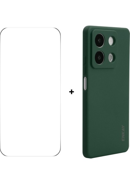Xiaomi Xiaomi Poco X6 5g Silikon Kılıf Düz Kenar Telefon Kapağı + 9h Cam Koruyucu-Koyu Yeşil (Yurt Dışından)