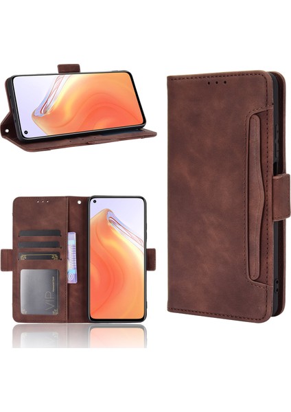 Xiaomi Redmi K30S-BROWN Için Çoklu Kart Yuvaları Deri Cüzdan Telefon Kılıfı (Yurt Dışından)