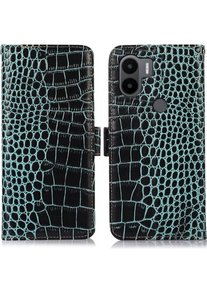 Xiaomi Redmi Için A1 + 4g Hakiki Sığır Derisi Deri Yan Manyetik Toka Anti-Damla Telefon Kılıfı Timsah Doku Rfıd Engelleme Standı Kapaklı Cüzdan Kapağı-Yeşil (Yurt Dışından)
