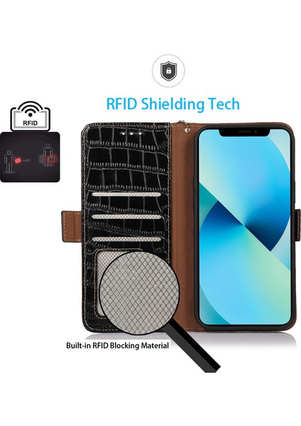 Xiaomi Redmi Için A1 + 4g Hakiki Sığır Derisi Deri Yan Manyetik Toka Anti-Damla Telefon Kılıfı Timsah Dokusu Rfıd Engelleme Standı Kapaklı Cüzdan Kapak-Siyah (Yurt Dışından) indirimleri