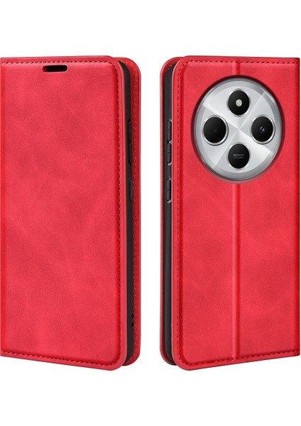 Xiaomi Redmi 14C 4g Kılıf Skin-Touch Deri Cüzdan Telefon Kapağı-Kırmızı (Yurt Dışından)