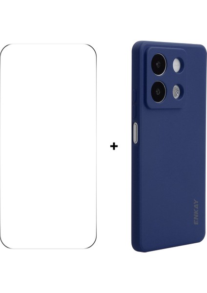 Xiaomi Xiaomi Poco X6 5g Silikon Kılıf Düz Kenar Telefon Kapağı + 9h Cam Koruyucu-Koyu Mavi Için (Yurt Dışından)
