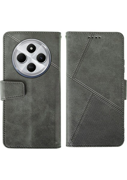Xiaomi Redmi 14C 4g Cüzdan Telefon Kılıfı Buzağı Doku Standı Deri Kapak-Gri (Yurt Dışından)