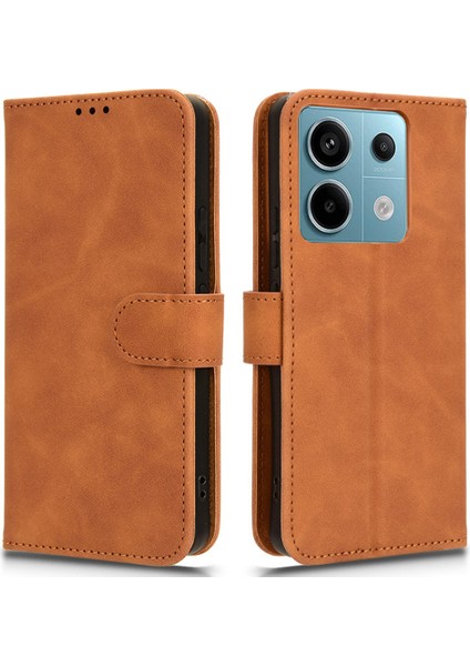 Xiaomi Poco X6 5g Cüzdan Kılıfı Için Ten Dokunuşlu Doku Deri Telefon Kapağı-Kahverengi (Yurt Dışından)
