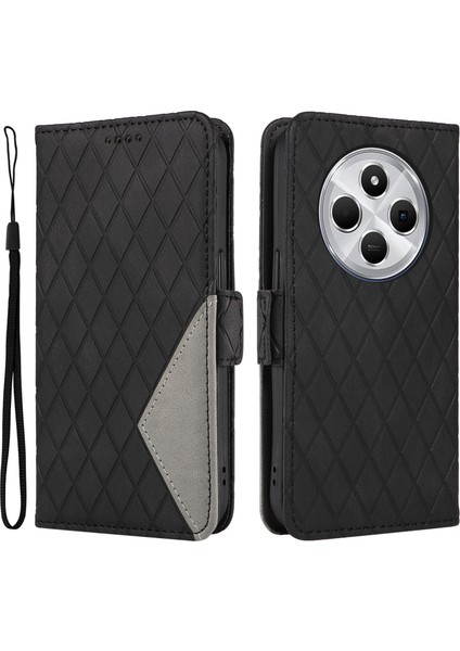Xiaomi Redmi Için 14C 4g Kılıf Eşkenar Dörtgen Pu Deri Flip Cüzdan Telefon Kapağı-Siyah (Yurt Dışından)