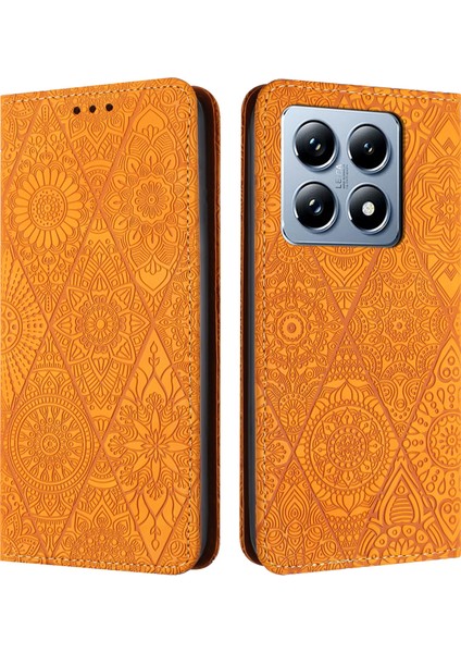 Xiaomi Redmi 14T Kılıf Baskılı Çiçek Cüzdan Standı Deri Telefon Kapağı-Sarı (Yurt Dışından)