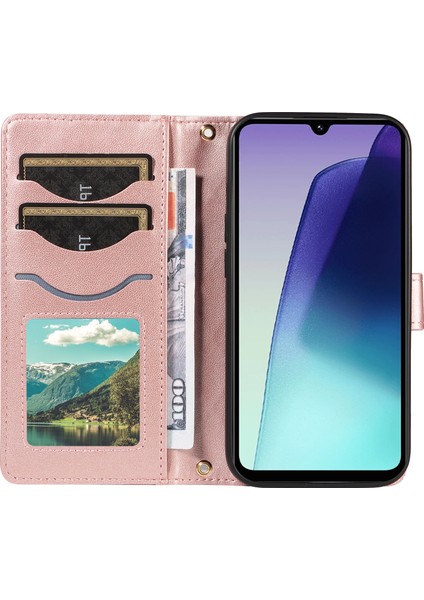 Xiaomi Redmi Için 14C 4g Kılıf Cüzdan Eşkenar Dörtgen Deri Telefon Kılıfı, Omuz Askılı, Bilek Kayışı-Gül Altın (Yurt Dışından) modelleri