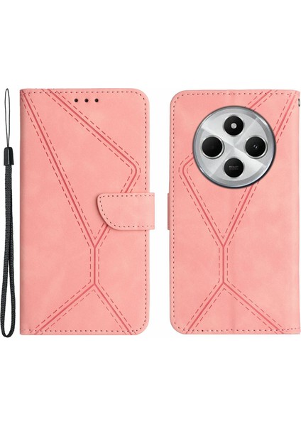 HT05 Xiaomi Redmi 14C 4g Kılıf Cilt Dokunma Hatları Pu Deri Flip Telefon Kapağı-Pembe (Yurt Dışından)