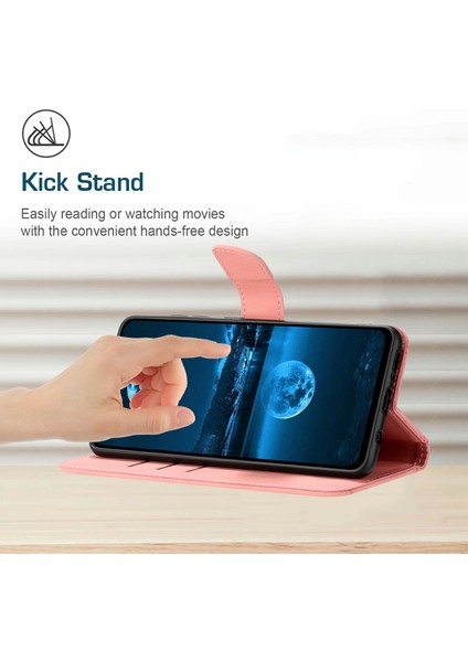 HT05 Xiaomi Redmi 14C 4g Kılıf Cilt Dokunma Hatları Pu Deri Flip Telefon Kapağı-Pembe (Yurt Dışından)