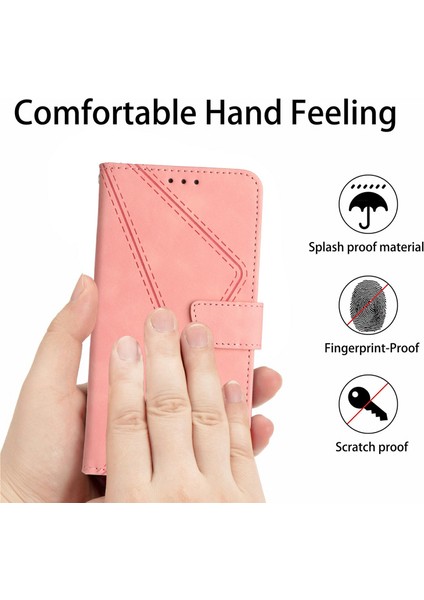 HT05 Xiaomi Redmi 14C 4g Kılıf Cilt Dokunma Hatları Pu Deri Flip Telefon Kapağı-Pembe (Yurt Dışından)