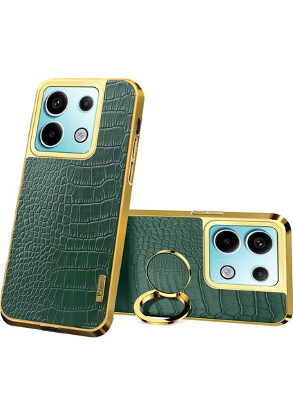 Xiaomi Redmi Note 13 Pro 5g Cep Telefonu Kılıfı Timsah Dokulu Deri + Halkalı Tpu Kapak Kickstand-Yeşil (Yurt Dışından)