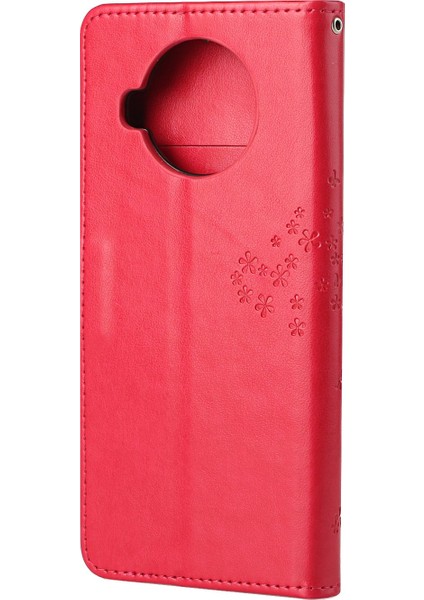 Xiaomi Redmi Note 9 Pro 5g-Kırmızı Için Baskı Ağacı Baykuş Pu Deri Cüzdan Kılıf (Yurt Dışından)