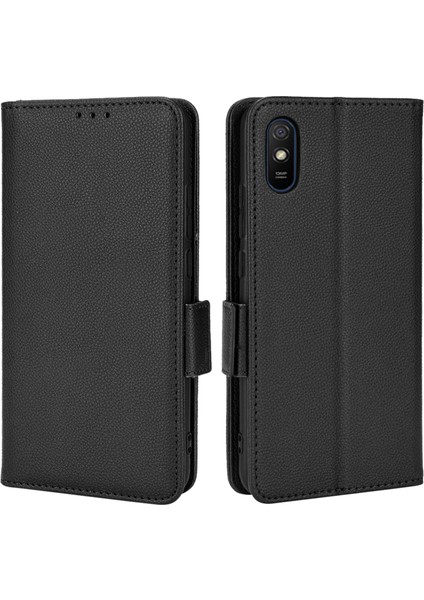 Xiaomi Redmi 9A Litchi Doku Çizilmeye Dayanıklı Pu Deri Cüzdan Telefon Kılıfı Için Stand-Siyah (Yurt Dışından)