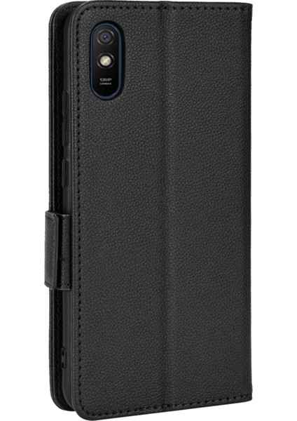 Xiaomi Redmi 9A Litchi Doku Çizilmeye Dayanıklı Pu Deri Cüzdan Telefon Kılıfı Için Stand-Siyah (Yurt Dışından) modelleri