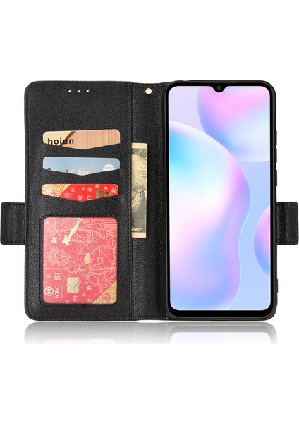 Xiaomi Redmi 9A Litchi Doku Çizilmeye Dayanıklı Pu Deri Cüzdan Telefon Kılıfı Için Stand-Siyah (Yurt Dışından) fırsatları