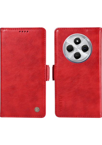 Xiaomi Redmi Için 14C 4g Kılıf Yan Toka Pu Deri Telefon Kapağı Litchi Doku-Kırmızı (Yurt Dışından)