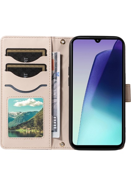 Xiaomi Redmi 14C 4g Kılıf Cüzdan Eşkenar Dörtgen Deri Telefon Kılıfı, Omuz Askılı, Bilek Kayışı-Kayısı (Yurt Dışından) modelleri