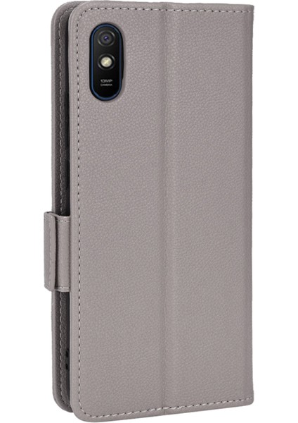 Xiaomi Redmi 9A Litchi Doku Çizilmeye Dayanıklı Pu Deri Cüzdan Telefon Kılıfı Için Stand-Gri (Yurt Dışından) modelleri