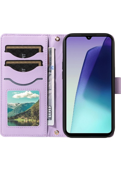 Xiaomi Redmi Için 14C 4g Kılıf Omuz Askılı Eşkenar Dörtgen Deri Telefon Kılıfı, Bilek Kayışı-Açık Mor (Yurt Dışından) modelleri