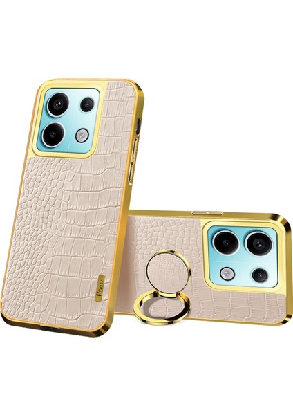 Xiaomi Redmi Note 13 Pro 5g Cep Telefonu Kılıfı Timsah Dokulu Deri + Halkalı Tpu Kapak Kickstand-Beyaz (Yurt Dışından)